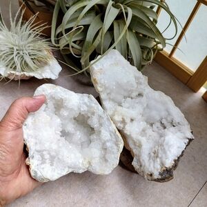 4LB Large White Quartz Crystal Geodes - set of 2